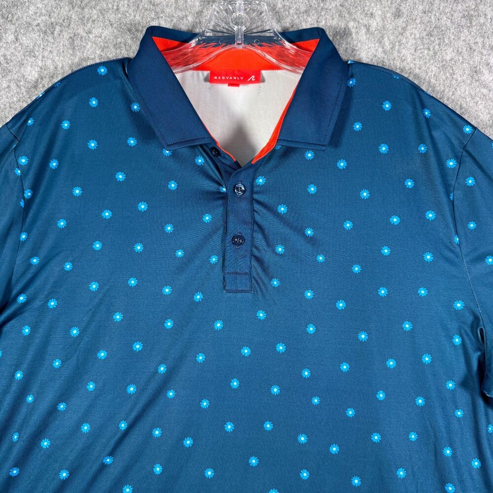 Redvanly Shirt Mens Size Extra Large Blue Floral Short Sleeve Polo Performance
